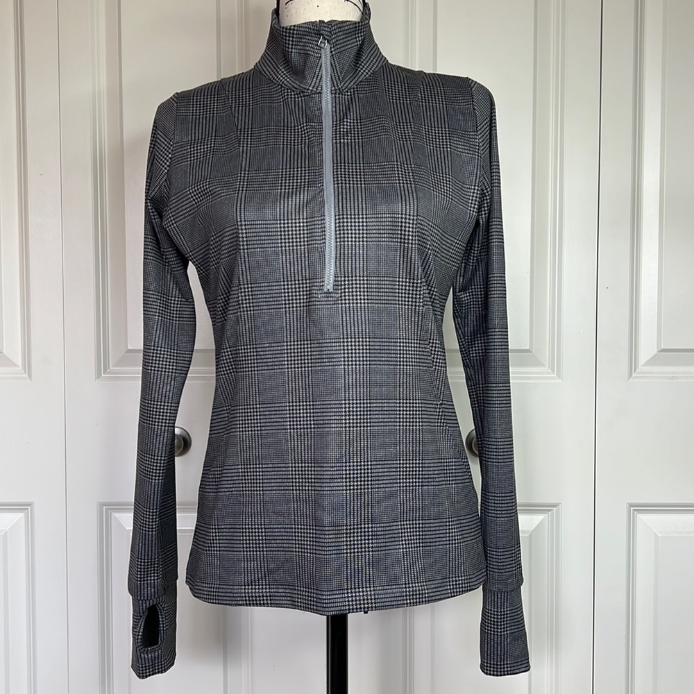 🎯Rare NWOT KiraGrace Half Zip Top Pullover Glen Plaid Gray Size Medium